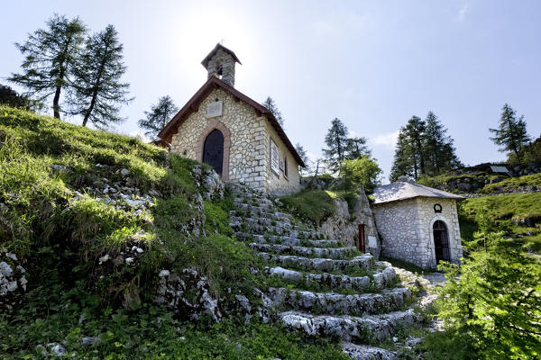 The church of Mount Lozze and the ossuary in memory of the battle of Mount Ortigara. 