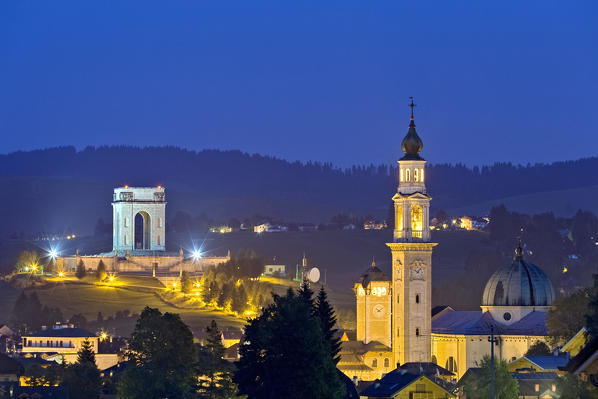 Asiago: the military ossuary of Leiten and the church of San Matteo Apostolo ed Evangelista. Vicenza province, Veneto, Italy, Europe.