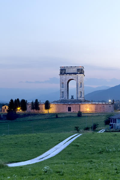 Evening falls at the Leiten ossuary, symbol of the Great War on the Asiago plateau. Asiago, Vicenza province, Veneto, Italy, Europe.