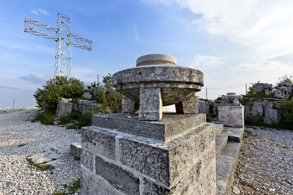 The altar of the Grenadiers of Sardinia on the top of Mount Cengio: the mountain was the scene of bloody battles during the Great War and is considered a sacred area of Italy. Asiago plateau, Vicenza province, Veneto, Italy, Europe.