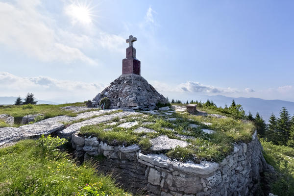 Cross in memory of General Euclide Turba on the top of mount Castelgomberto. Melette di Foza, Asiago Plateau, Vicenza province, Veneto, Italy, Europe.