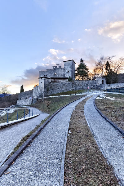 The access path to the medieval castle of Castellano. Villa Lagarina, Trento province, Trentino Alto-Adige, Italy, Europe.