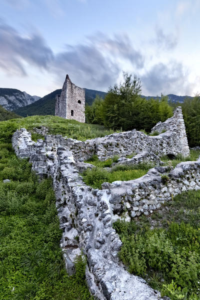 Ruins of the medieval Sporo Rovina castle(or Sant'Anna castle). Sporminore, Non Valley, Trento province, Trentino Alto-Adige, Italy, Europe.