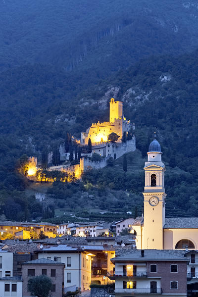 The castle of Avio and the village of Sabbionara. Trento province, Trentino Alto-Adige, Italy, Europe. 