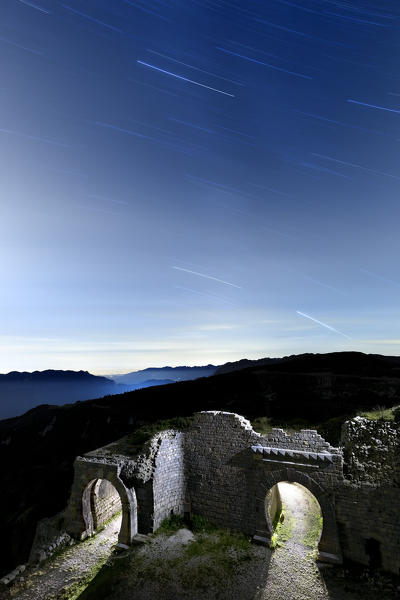 Night at the Italian fortress of the Great War on Mount Campomolon. Arsiero, Vicenza province, Veneto, Italy, Europe.