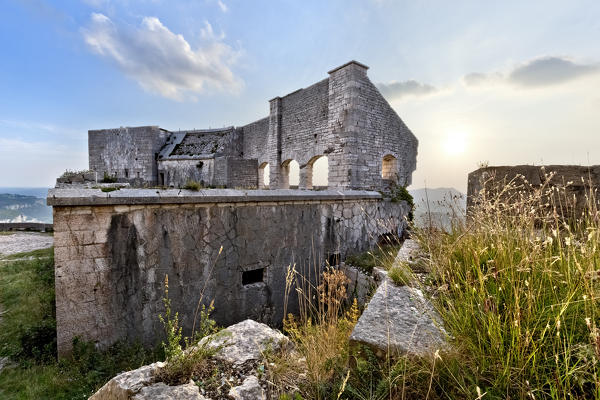 Ruins of Fort Mollinary, a military structure built by the Austrians in the 19th century. Monte, Verona province, Veneto, Italy, Europe.