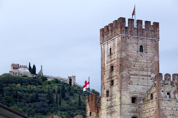 Towers and walls of the two Scaliger castles of Marostica. Vicenza province, Veneto, Italy, Europe.  