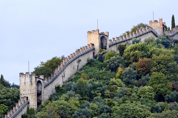 Towers and walls of the Scaliger castles of Marostica. Vicenza province, Veneto, Italy, Europe. 