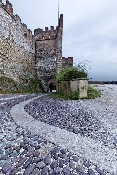 Entrance and courtyard of the Scaliger castle of Marostica. Vicenza province, Veneto, Italy, Europe. 