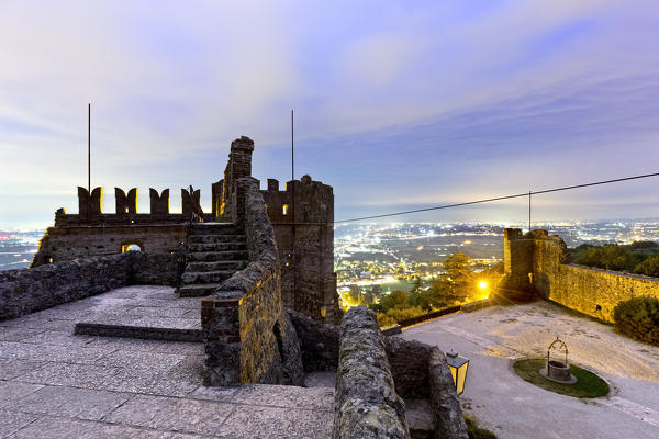 Night at the Scaliger castle of Marostica. Vicenza province, Veneto, Italy, Europe. 