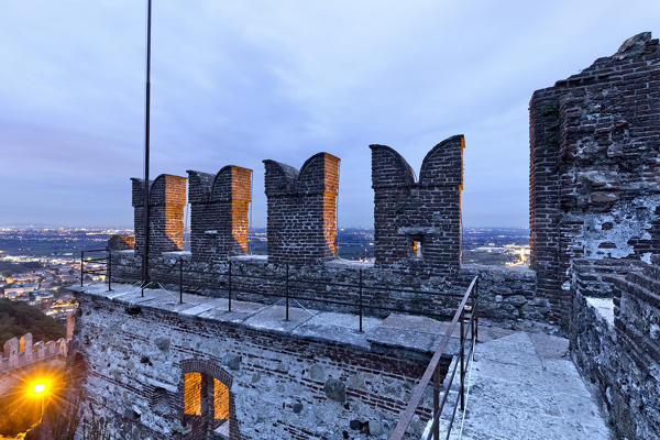 Crenellated walls of the Scaliger castle of Marostica. Vicenza province, Veneto, Italy, Europe.