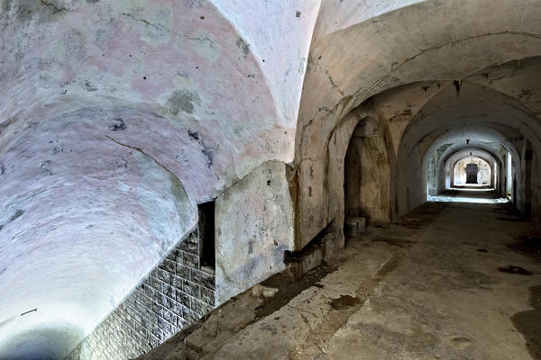 Tunnels and underground corridors of the Italian fort of Cimo Grande. Spiazzi, Verona province, Veneto, Italy, Europe.