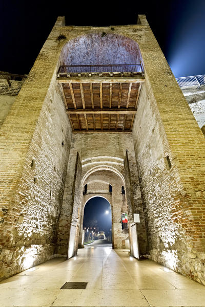 Tower of Porta Aquila in the medieval village of Soave. Verona province, Veneto, Italy, Europe.