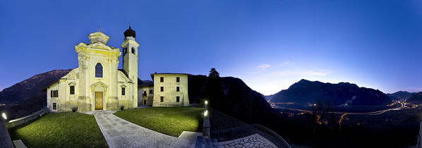 The San Valentino sanctuary and the Adige valley. Trento province, Trentino Alto-Adige, Italy, Europe.