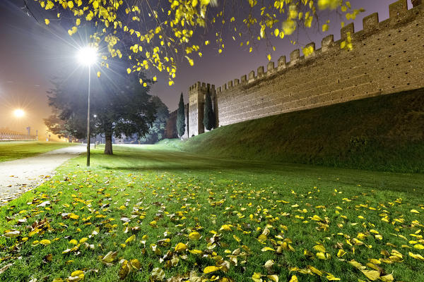 Autumn night at the Scaliger castle and the park of Villafranca di Verona. Verona province, Veneto, Italy, Europe.