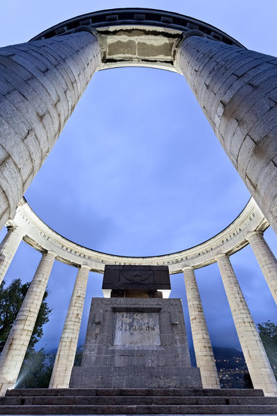 Altar and columns of the mausoleum of the Italian irredentist Cesare Battisti. Doss Trento, Trento, Trentino Alto-Adige, Italy, Europe. 