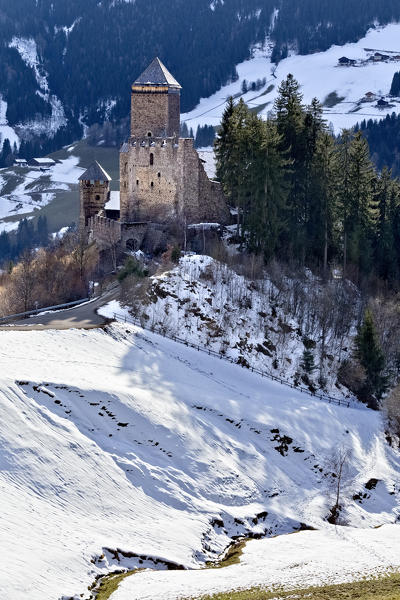 The imposing keep of the Reinegg Castle. Sarentine Alps, Bolzano province, Trentino Alto-Adige, Italy, Europe.