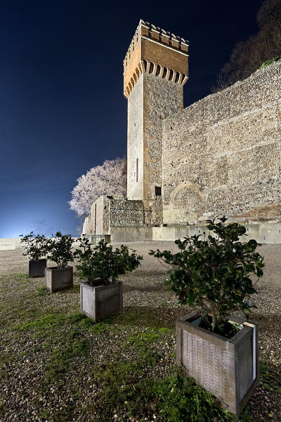 Night at the Gonzaga castle of Volta Mantovana. Mantova province, Lombardy, Italy, Europe.