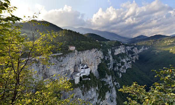 The Madonna della Corona sanctuary is located in a hollow excavated in Mount Baldo. Ferrara di Monte Baldo, Verona province, Veneto, Italy, Europe.