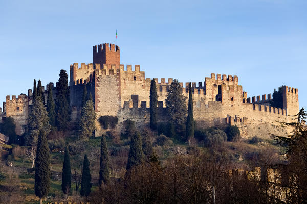 The imposing Scaliger Castle in Soave. Verona province, Veneto, Italy, Europe.