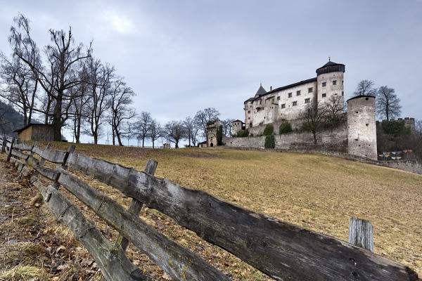 The medieval Presule Castle in the Sciliar plateau. Bolzano province, Trentino Alto-Adige, Italy, Europe. 