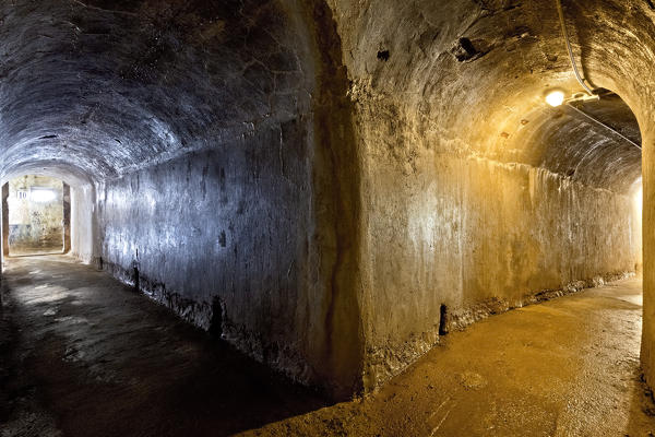 Underground corridors in Fort Punta Corbin. Treschè Conca, Roana, Vicenza province, Italy, Europe.