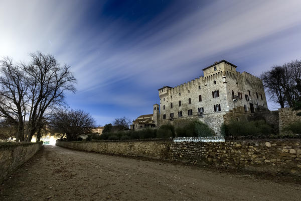 Night at the Drugolo Castle. The tenth century stronghold is located near Lake Garda. Drugolo, Brescia province, Lombardy, Italy, Europe.