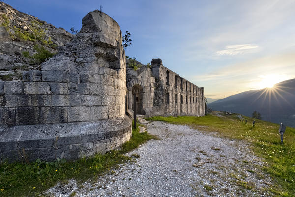 Sunset at the Fort Cherle on the Fiorentini plateau. Folgaria, Trento province, Trentino Alto-Adige, Italy, Europe. 