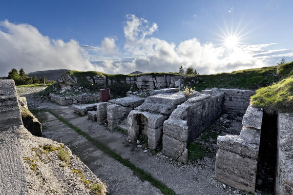 Ruins of the artillery emplacements at Forte Campomolon. Arsiero, Vicenza province, Veneto, Italy, Europe.