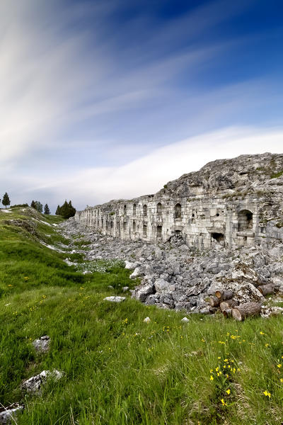 Fort Dosso delle Somme: imposing ruin of the Great War. Folgaria, Trento province, Trentino Alto-Adige, Italy, Europe.