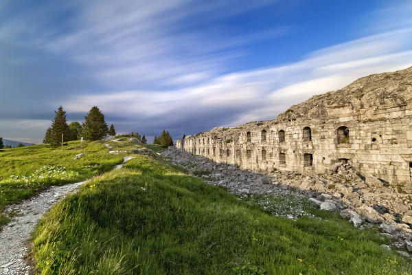 Sunset at the Habsburg fortress Dosso delle Somme. Folgaria, Trento province, Trentino Alto-Adige, Italy, Europe.