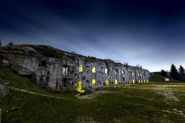 Fort Sommo Alto: spooky night at the fortress of the Great War. Folgaria, Alpe Cimbra, Trento province, Trentino Alto-Adige, Italy, Europe.