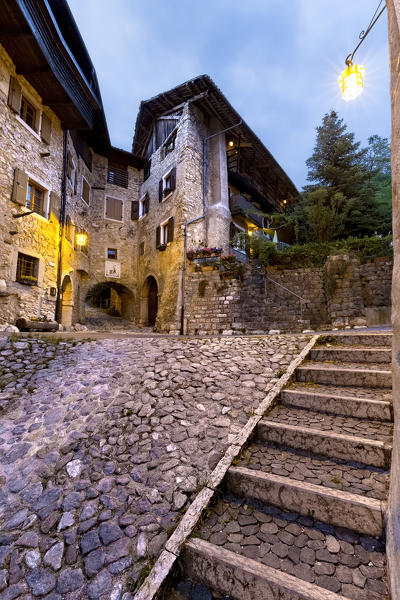 Buildings and alleys of the medieval villlage of Canale. Tenno, Trento province, Trentino Alto-Adige, Italy, Europe.