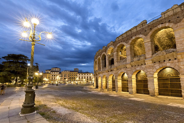 Verona: the Roman amphitheater of the Arena in Bra Square. Veneto, Italy, Europe.