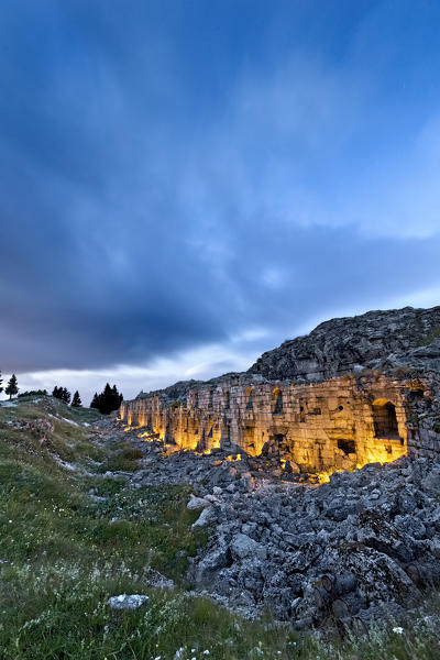 Night falls on Fort Dosso delle Somme. Folgaria, Alpe Cimbra, Trento province, Trentino Alto-Adige, Italy, Europe.