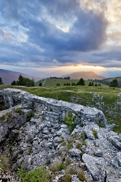 Ruins of the Habsburg fortress in Dosso delle Somme. Folgaria, Alpe Cimbra, Trento province, Trentino Alto-Adige, Italy, Europe.