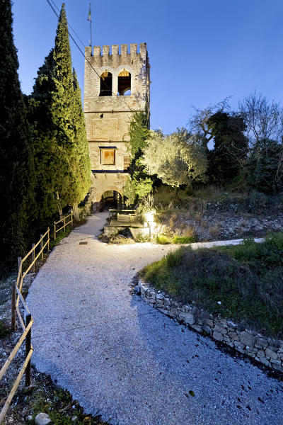 Entrance tower to the Scaliger castle of Tregnago. Tregnago, Illasi valley, Verona province, Veneto, Italy, Europe.