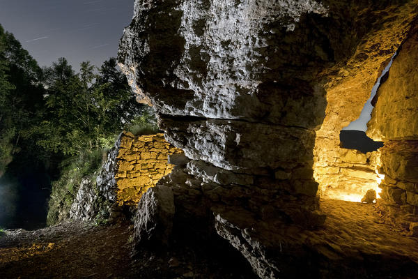 Fortifications of the Great War in the Wolf Ravine (Wolfsschlucht). Serrada, Folgaria, Alpe Cimbra, Trento province, Trentino Alto-Adige, Italy, Europe.