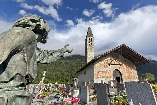 The church of Sant'Antonio Abate of Pelugo with the frescoes by the Baschenis medieval artists. Rendena Valley, Trento province, Trentino Alto-Adige, Italy, Europe.