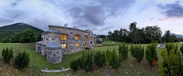 Dusk at fort Colle delle Benne. Levico Terme, Trento province, Trentino Alto-Adige, Italy, Europe.