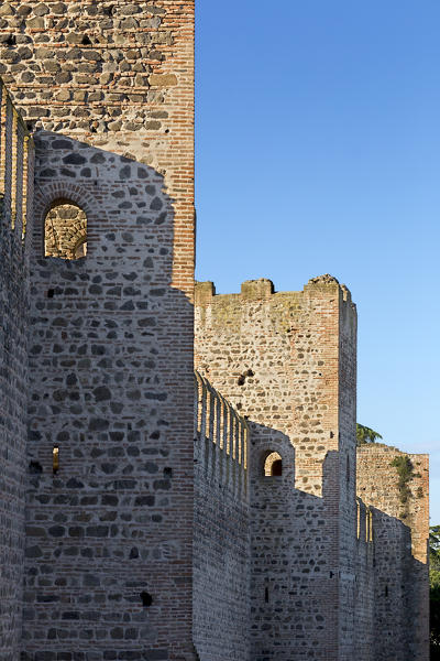 Medieval towers and walls of the Carrarese castle in Este. Padova province, Veneto, Italy, Europe.