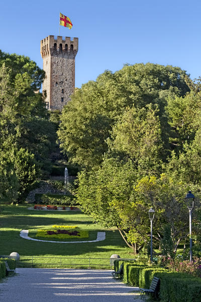 Este: the Carrarese castle and the wooded park. Padova province, Veneto, Italy, Europe.