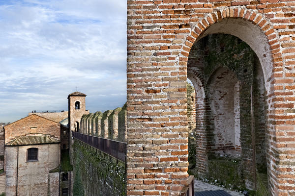 The medieval walls of Cittadella and the Torresino church. Cittadella, Padova province, Veneto, Italy, Europe.