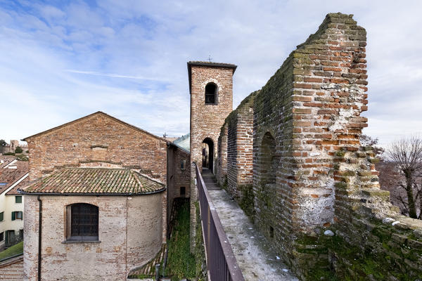 Cittadella: the Torresino church is set against the medieval walls. Padova province, Veneto, Italy, Europe.