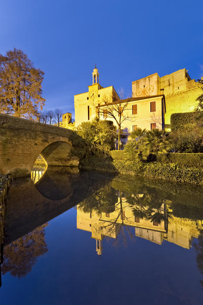 Dusk at the Padova Gate of the medieval town of Cittadella. Padova province, Veneto, Italy, Europe.