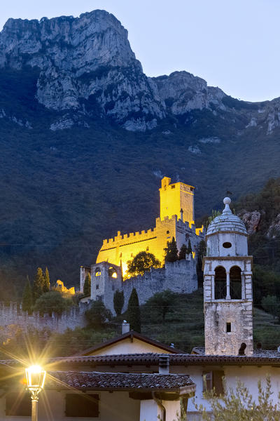 The Avio castle and the Sant'Antonio church in Sabbionara. Vallagarina, Trento province, Trentino Alto-Adige, Italy, Europe.