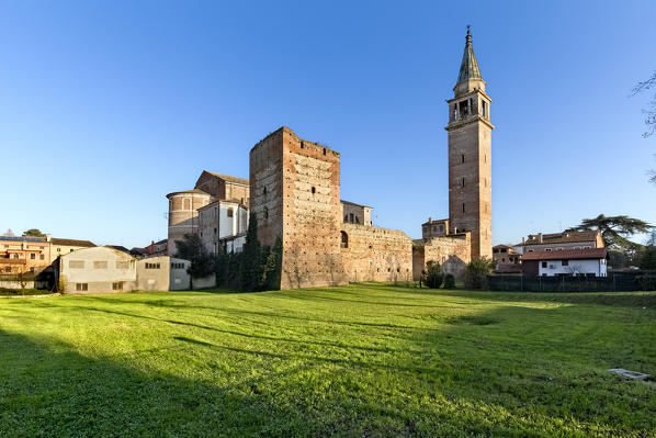 Cologna Veneta: the Scaliger tower and the bell tower (one of the highest in Italy). Verona province, Veneto, Italy, Europe.