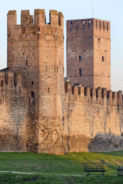 Montagnana: the keep of the San Zeno castle and a tower of the walled city. Padova province, Veneto, Italy, Europe.