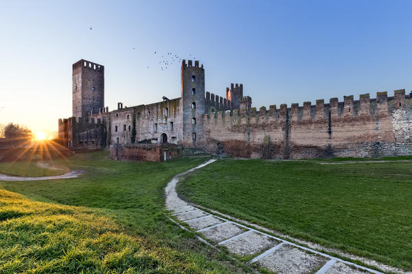 Sunset at the San Zeno castle in Montagnana. Padova province, Veneto, Italy, Europe.