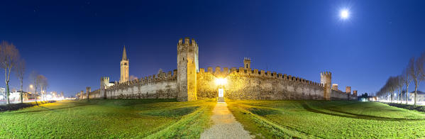 Moonlight on the medieval walls of Montagnana. Padova province, Veneto, Italy, Europe.